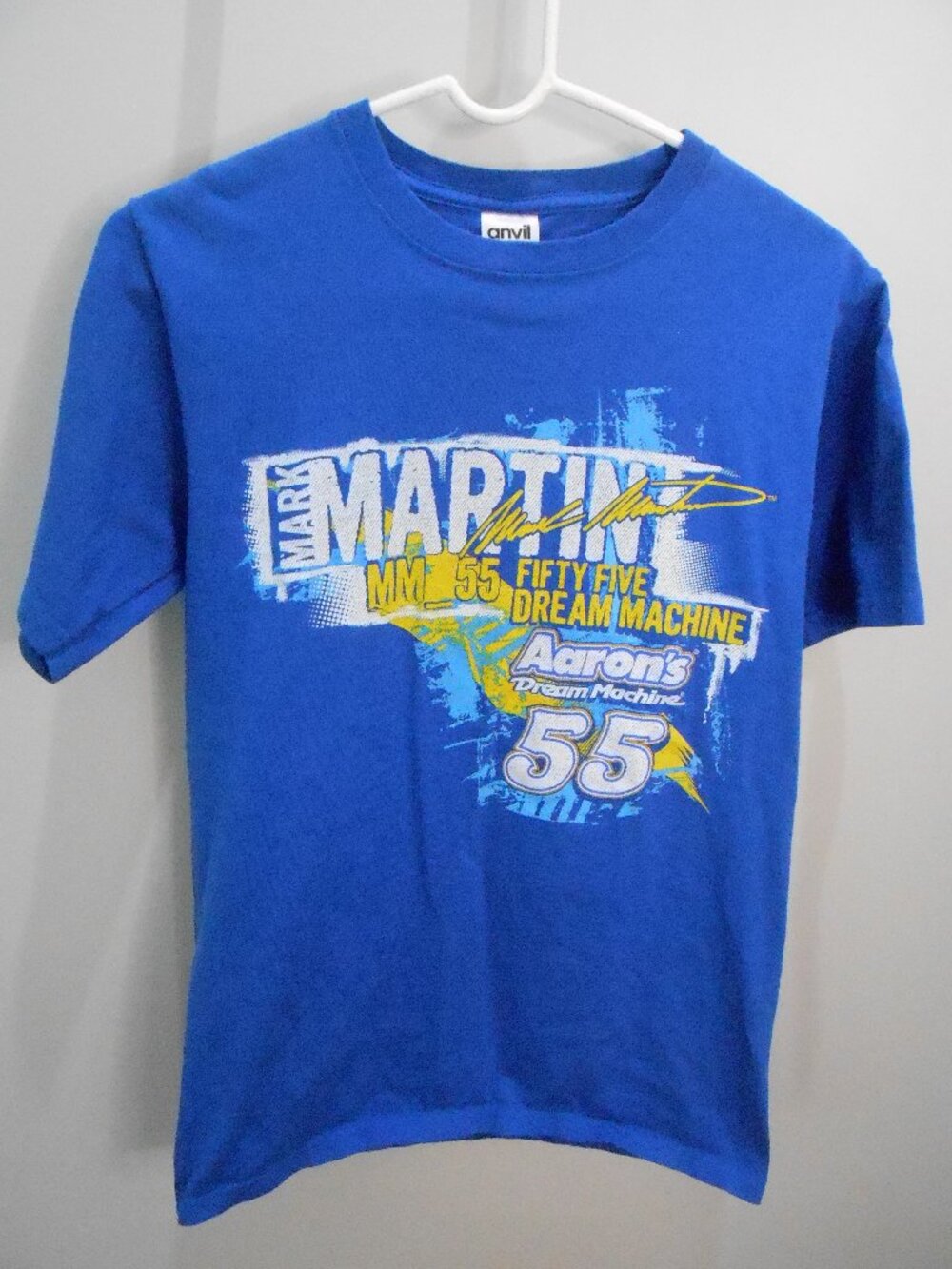 Men's Mark Martin Nascar #55 Aaron's Dream Machine Blue Short Sleeve T-Shirt-Sm